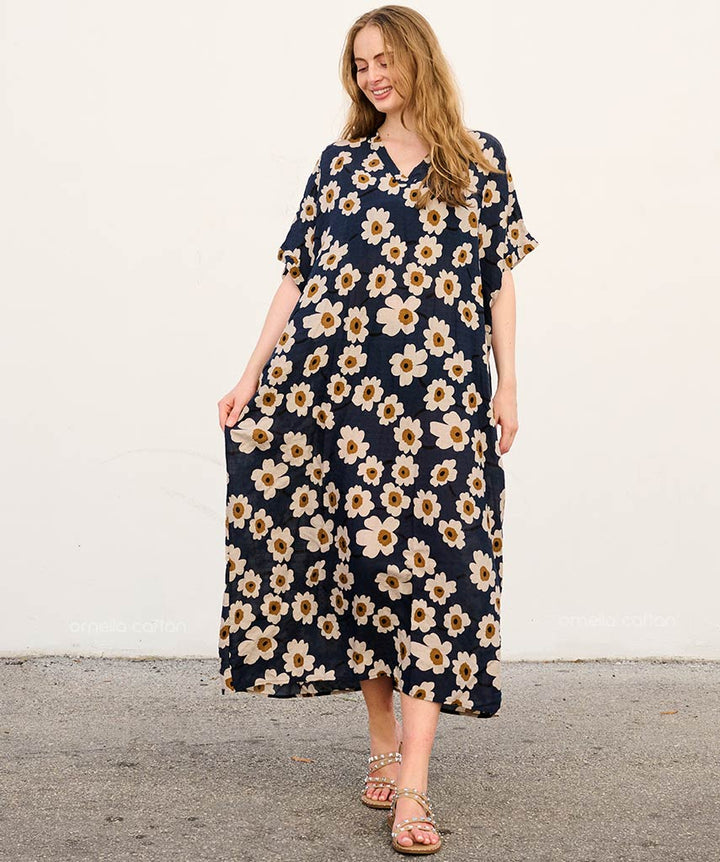 Mackenzie | Elegant Floral Midi Dress with Relaxed Fit