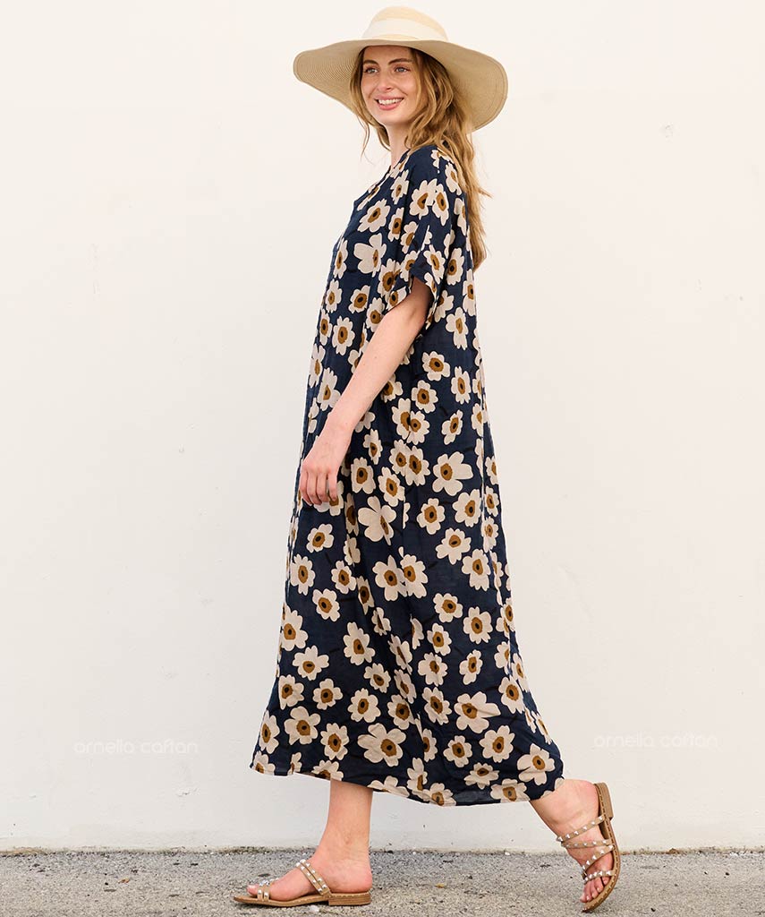 Mackenzie | Elegant Floral Midi Dress with Relaxed Fit