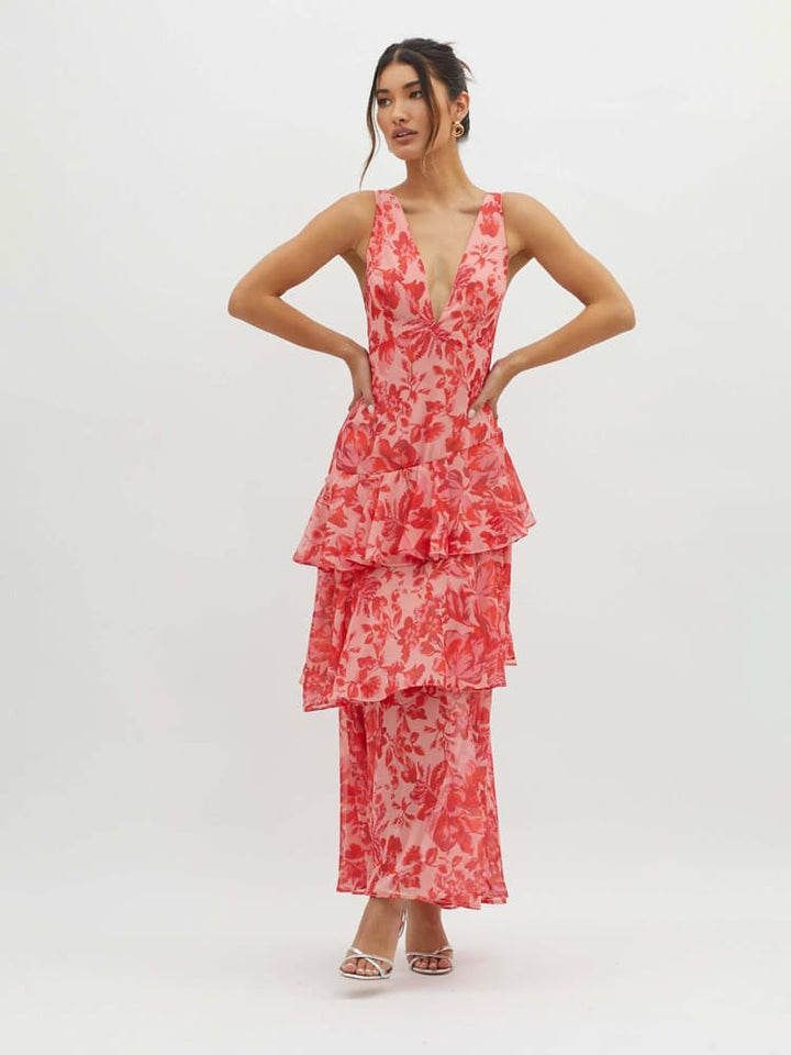Mackenzie | Polished Floral Tiered Maxi Races Dress