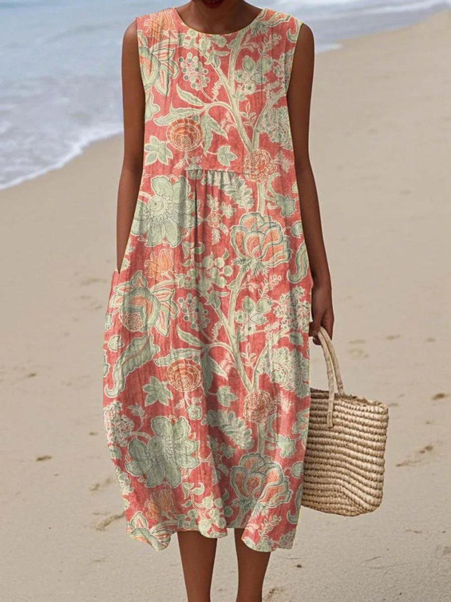 Mackenzie | Refined Floral Pocket Midi Summer Dress