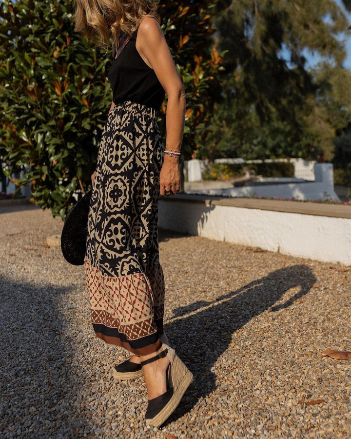 Maeve | Classic High Waisted Boho Tiered Maxi Skirt