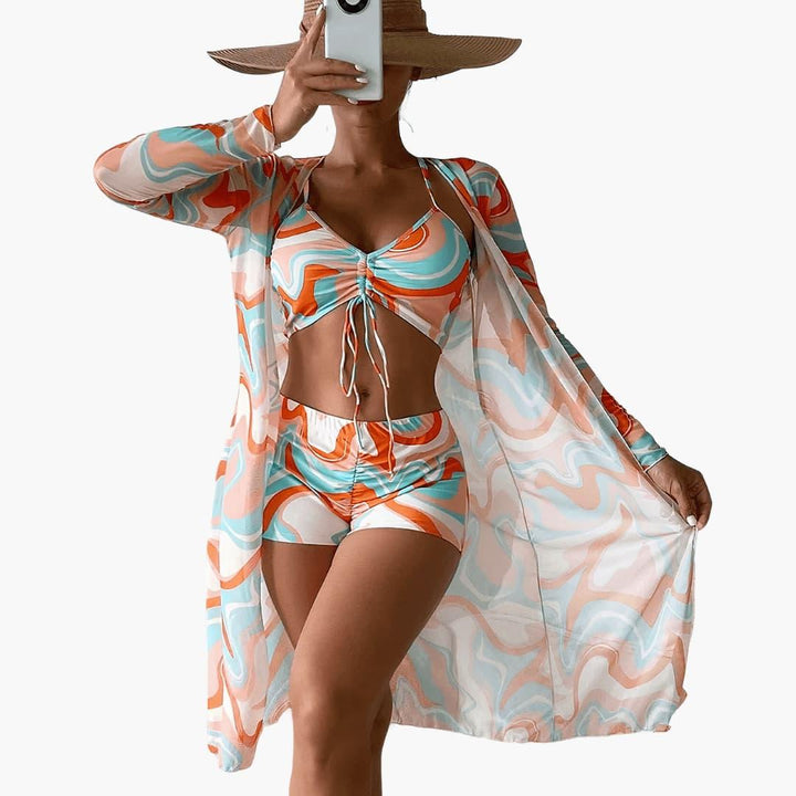 Maeve | Classic Long Sleeve Swimsuit Cover Up 3-Piece Beach Set