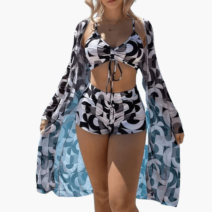 Maeve | Classic Long Sleeve Swimsuit Cover Up 3-Piece Beach Set
