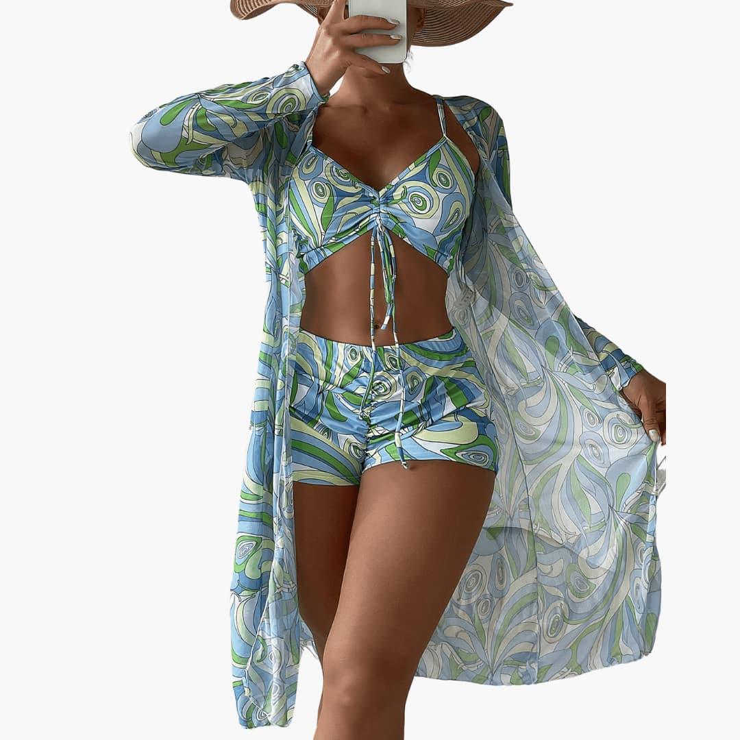 Maeve | Classic Long Sleeve Swimsuit Cover Up 3-Piece Beach Set