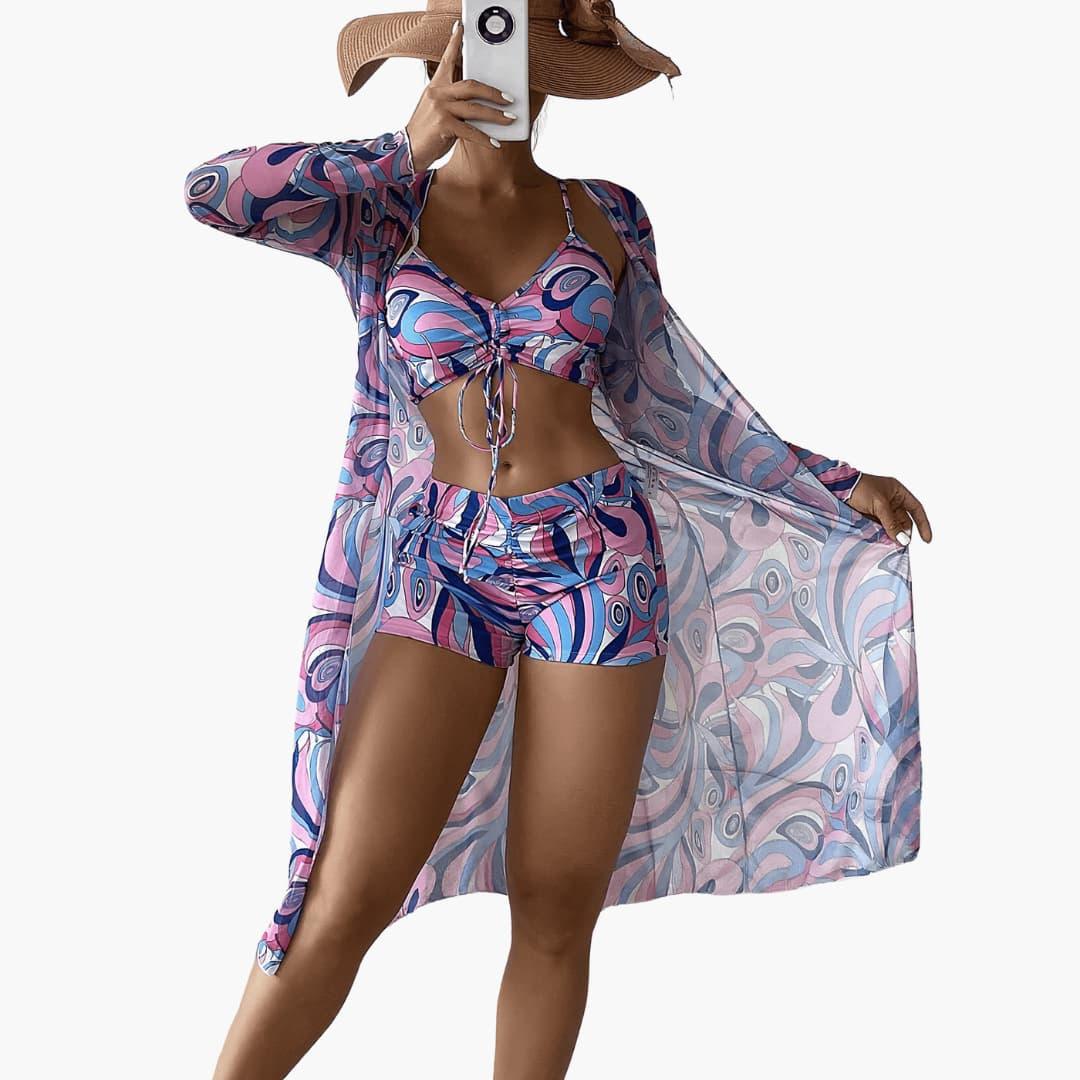 Maeve | Classic Long Sleeve Swimsuit Cover Up 3-Piece Beach Set
