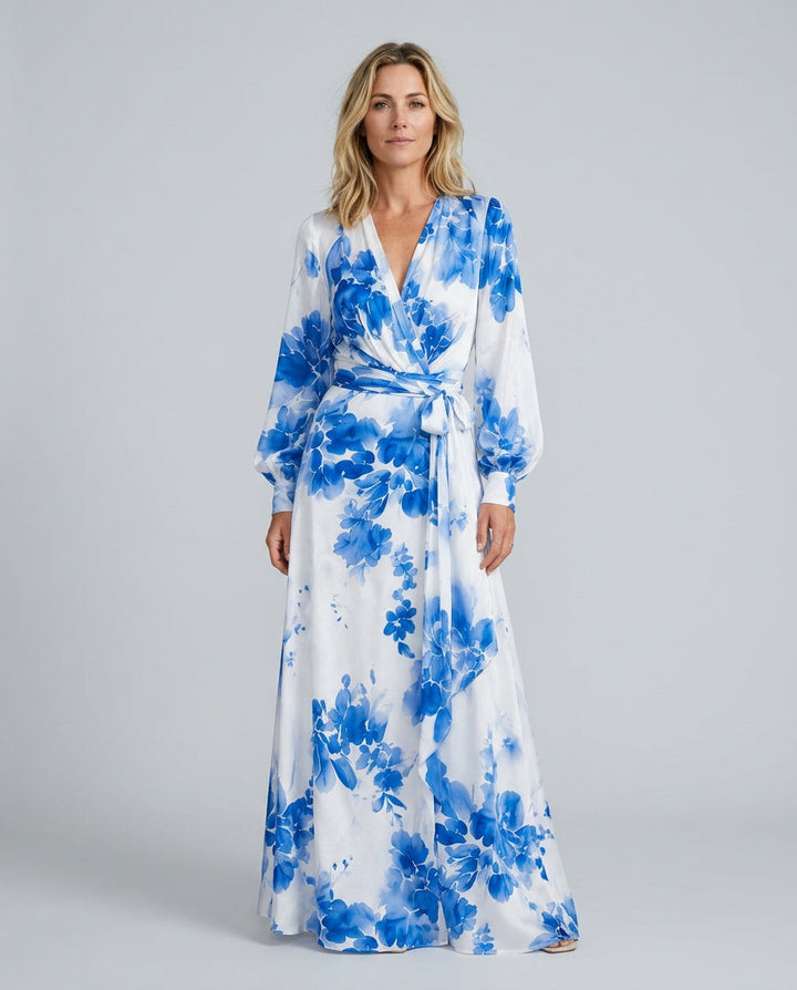 Maeve | Effortless Floral Wrap Races Dress with Lantern Sleeves