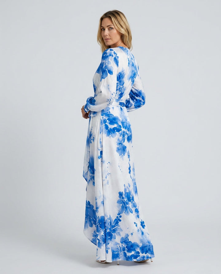 Maeve | Effortless Floral Wrap Races Dress with Lantern Sleeves