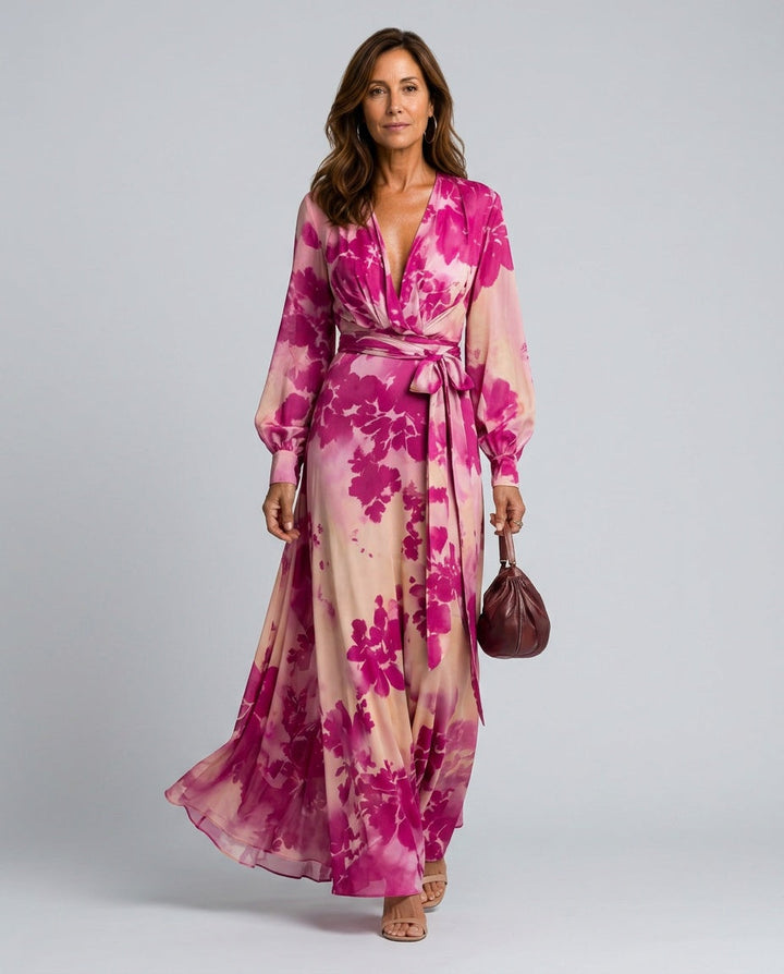 Maeve | Effortless Floral Wrap Races Dress with Lantern Sleeves