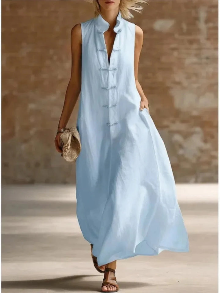 Maeve | Graceful Sleeveless Mandarin Collar Maxi Summer Dresses