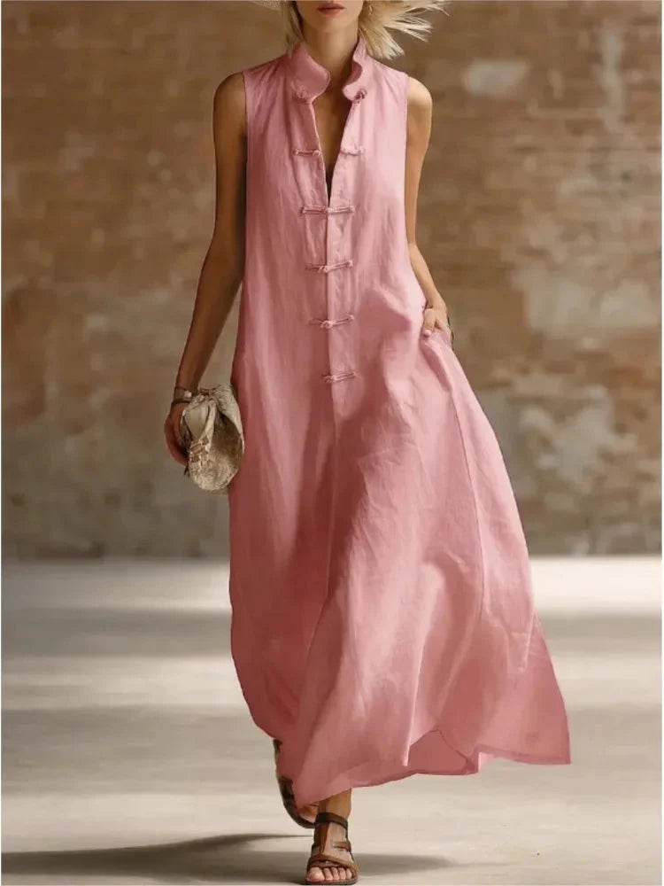 Maeve | Graceful Sleeveless Mandarin Collar Maxi Summer Dresses
