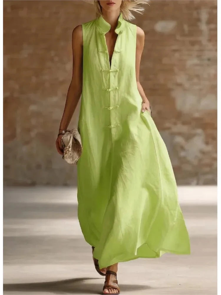 Maeve | Graceful Sleeveless Mandarin Collar Maxi Summer Dresses