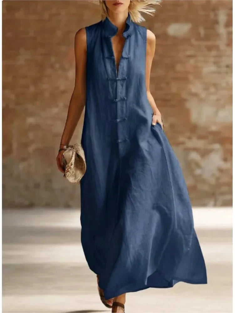 Maeve | Graceful Sleeveless Mandarin Collar Maxi Summer Dresses