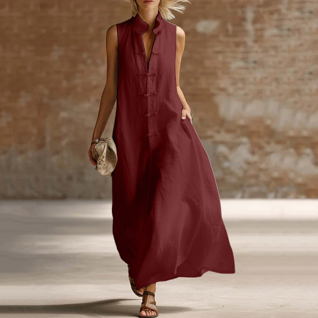 Maeve | Graceful Sleeveless Mandarin Collar Maxi Summer Dresses