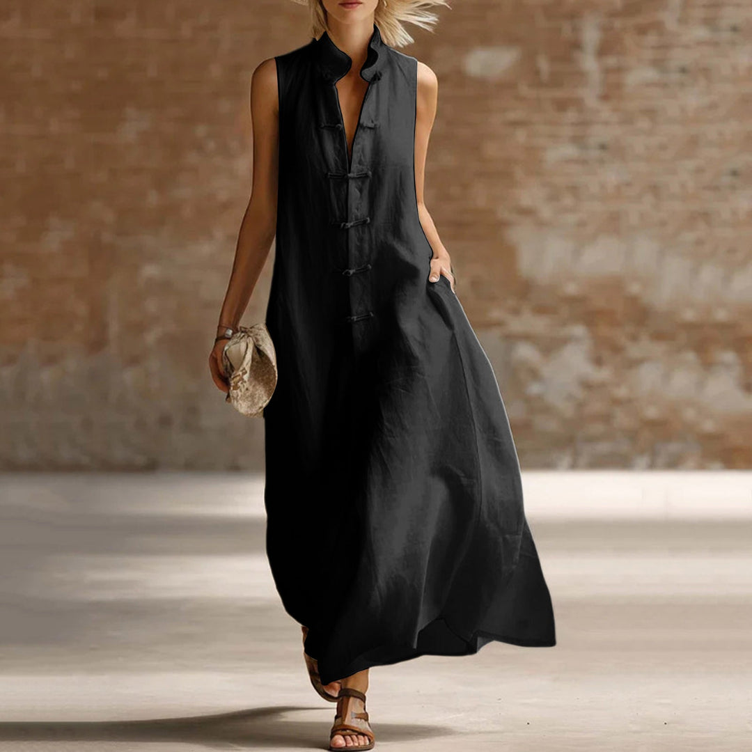 Maeve | Graceful Sleeveless Mandarin Collar Maxi Summer Dresses