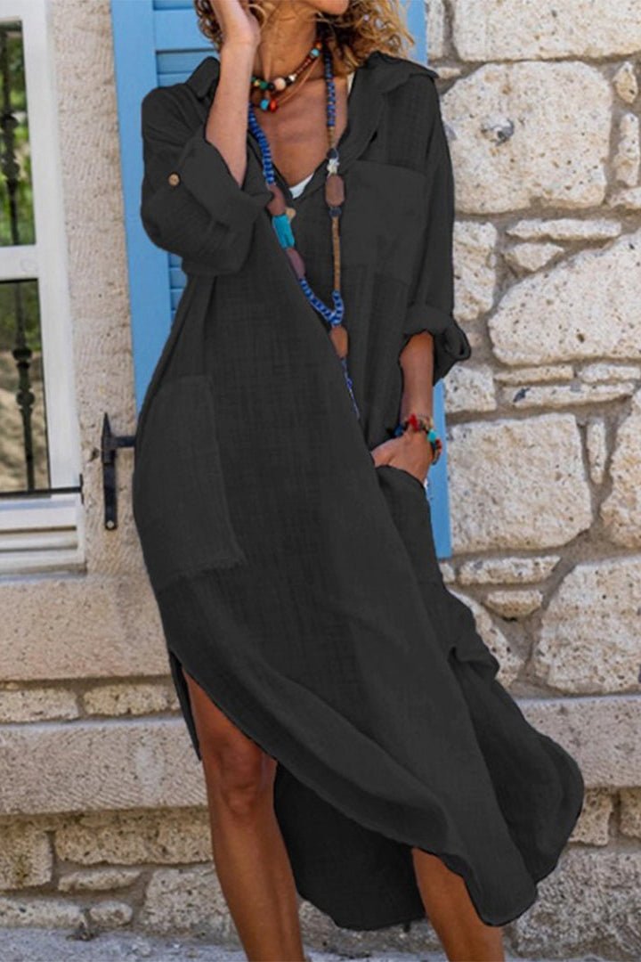 Maeve | Polished Oversized V-Neck Linen Dress with Relaxed Midi Fit