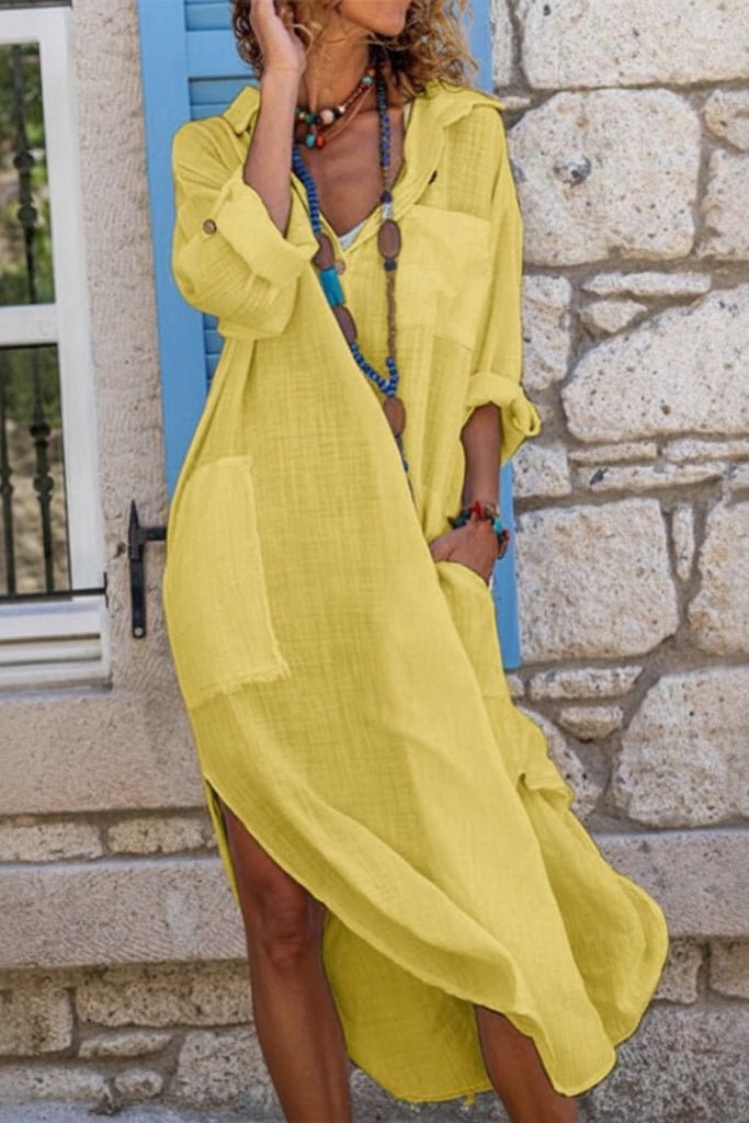 Maeve | Polished Oversized V-Neck Linen Dress with Relaxed Midi Fit
