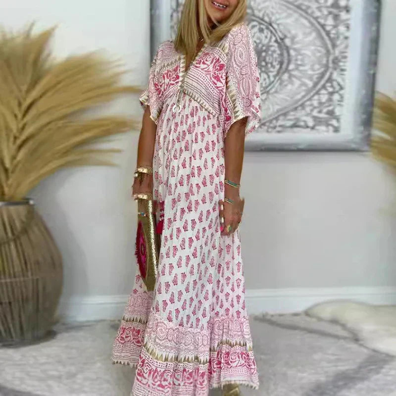 Maeve | Refined Printed Short Sleeve Maxi Boho Dress