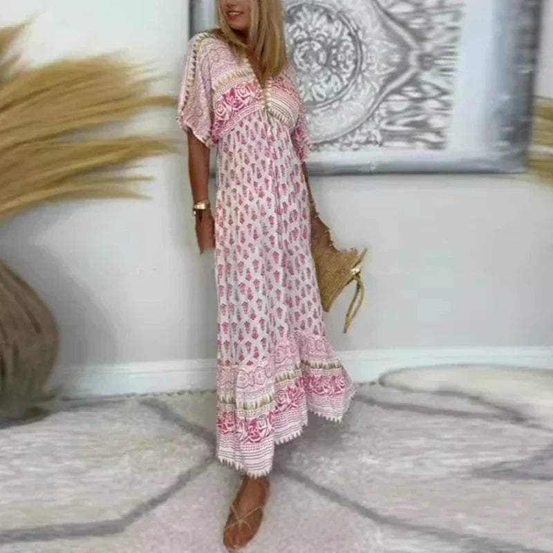 Maeve | Refined Printed Short Sleeve Maxi Boho Dress