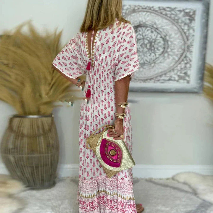 Maeve | Refined Printed Short Sleeve Maxi Boho Dress