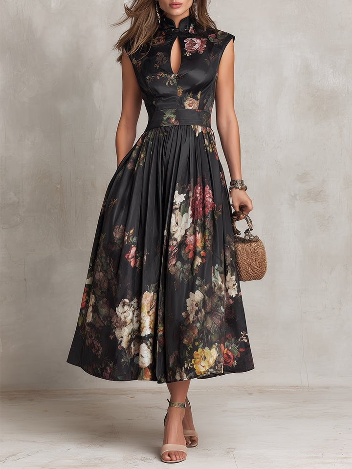 Maggie | Cosy Floral Midi Races Dresses with Keyhole Neckline