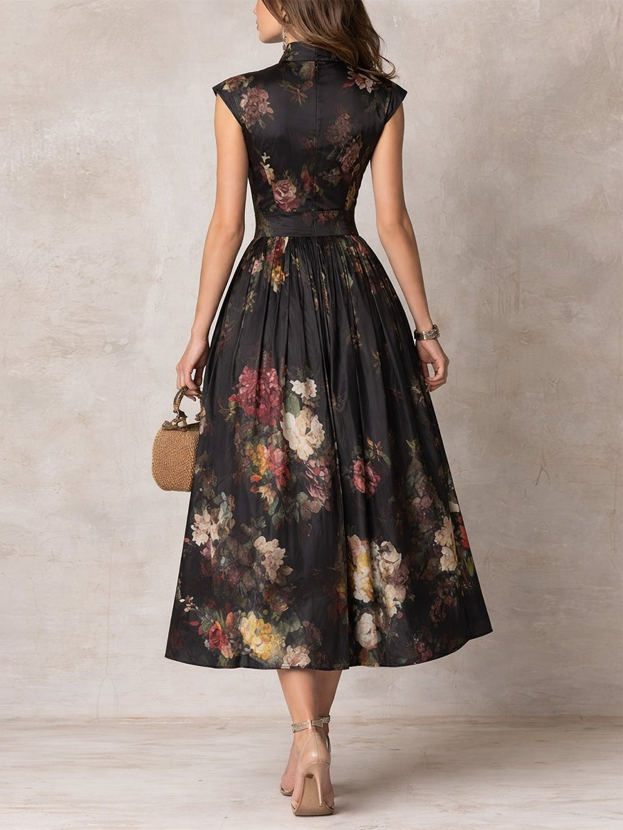 Maggie | Cosy Floral Midi Races Dresses with Keyhole Neckline