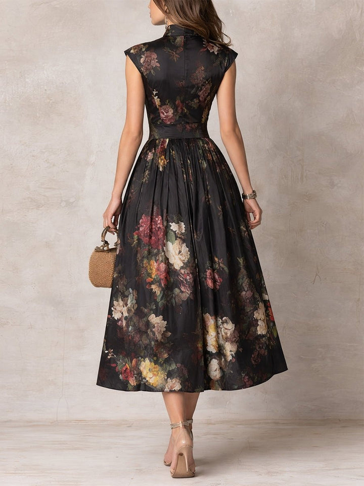 Maggie | Cosy Floral Midi Races Dresses with Keyhole Neckline