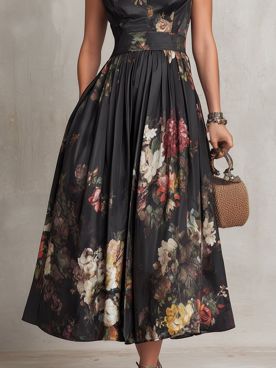 Maggie | Cosy Floral Midi Races Dresses with Keyhole Neckline