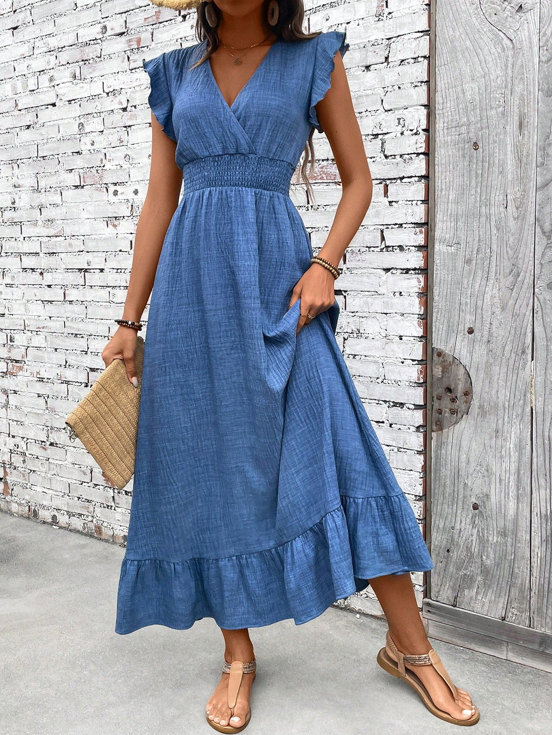 Maggie | Effortless Tiered Ruffle Wrap Denim Dress