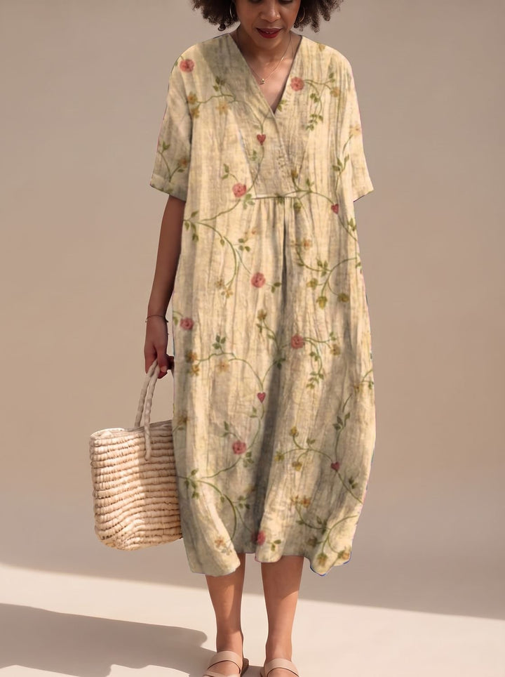 Maggie | Floral V-Neck Short Sleeve Midi Summer Dresses
