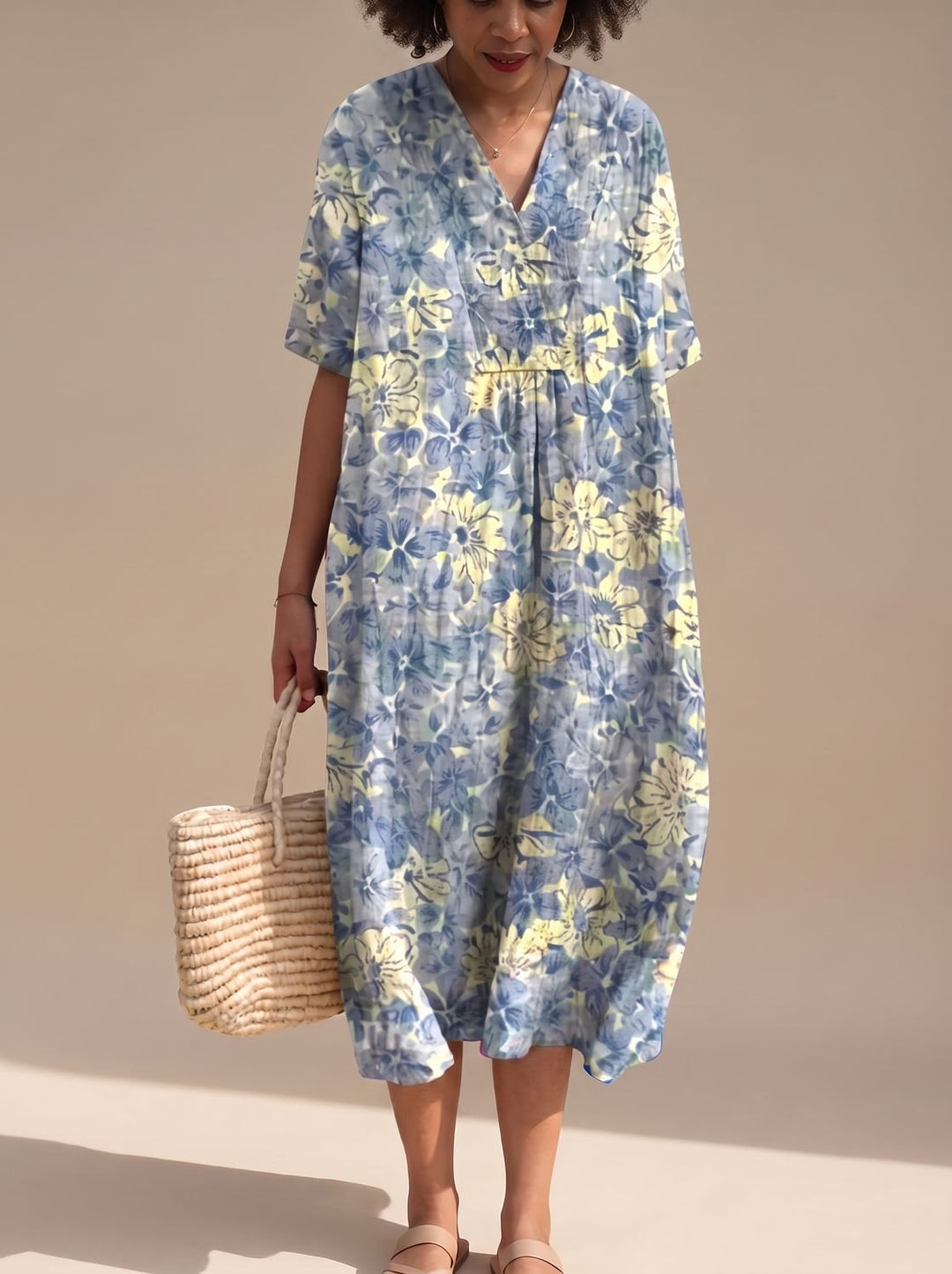Maggie | Floral V-Neck Short Sleeve Midi Summer Dresses