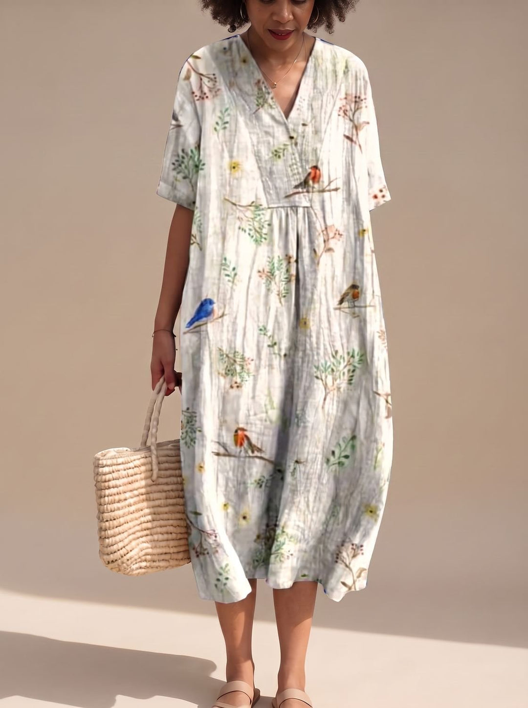 Maggie | Floral V-Neck Short Sleeve Midi Summer Dresses
