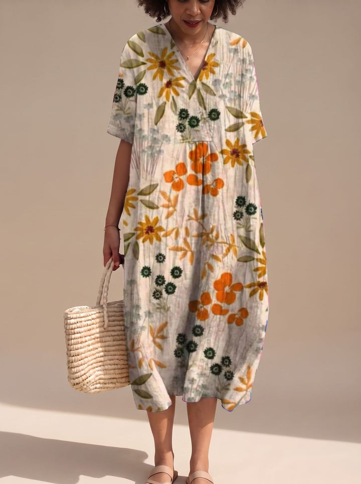 Maggie | Floral V-Neck Short Sleeve Midi Summer Dresses
