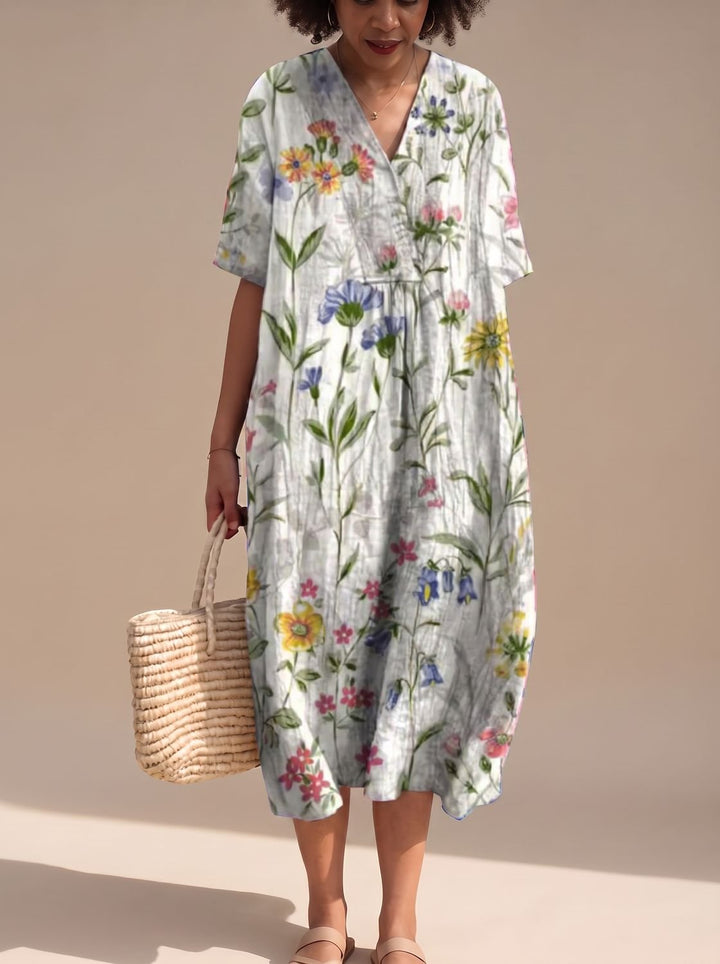 Maggie | Floral V-Neck Short Sleeve Midi Summer Dresses