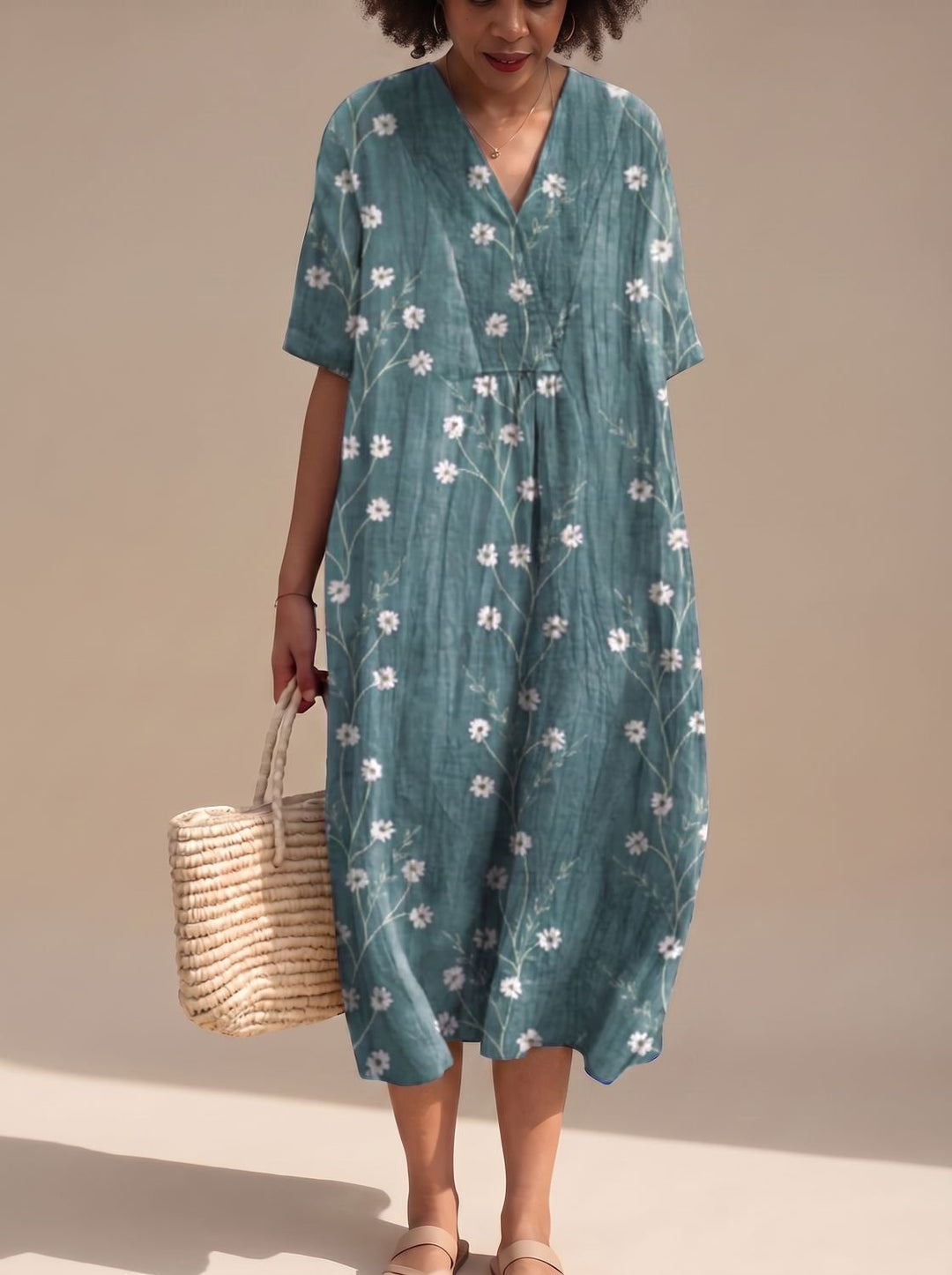 Maggie | Floral V-Neck Short Sleeve Midi Summer Dresses