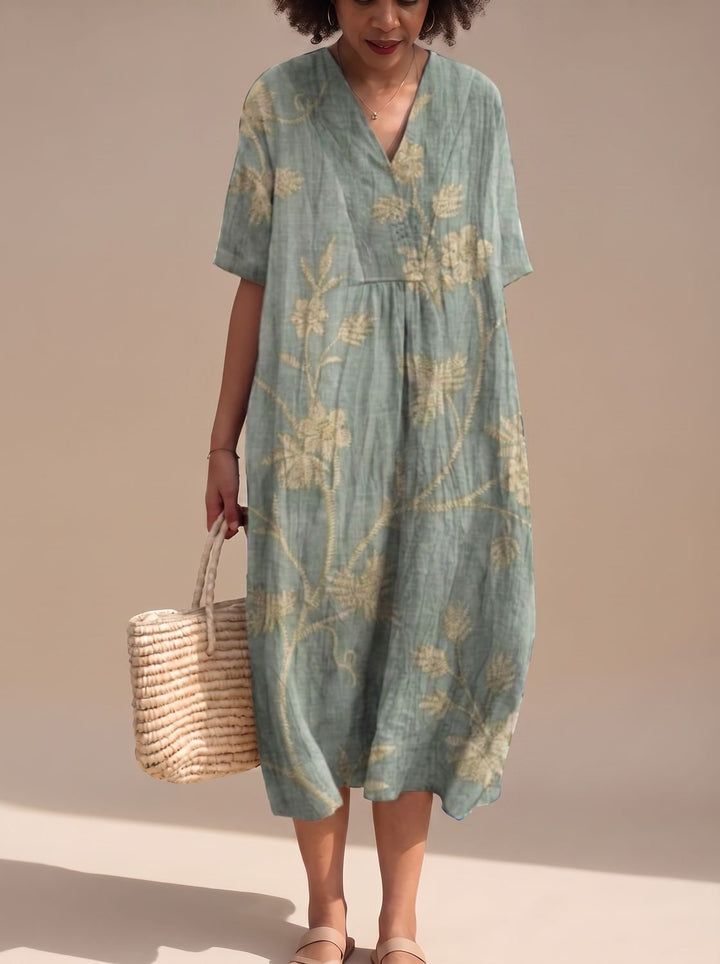 Maggie | Floral V-Neck Short Sleeve Midi Summer Dresses
