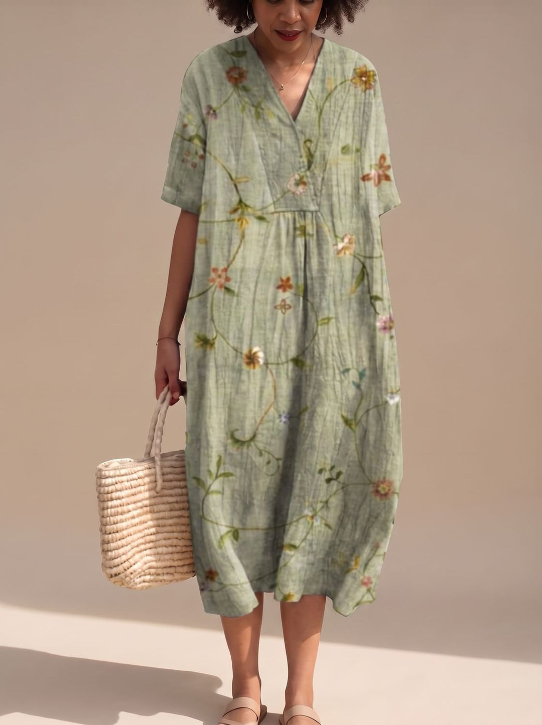 Maggie | Floral V-Neck Short Sleeve Midi Summer Dresses