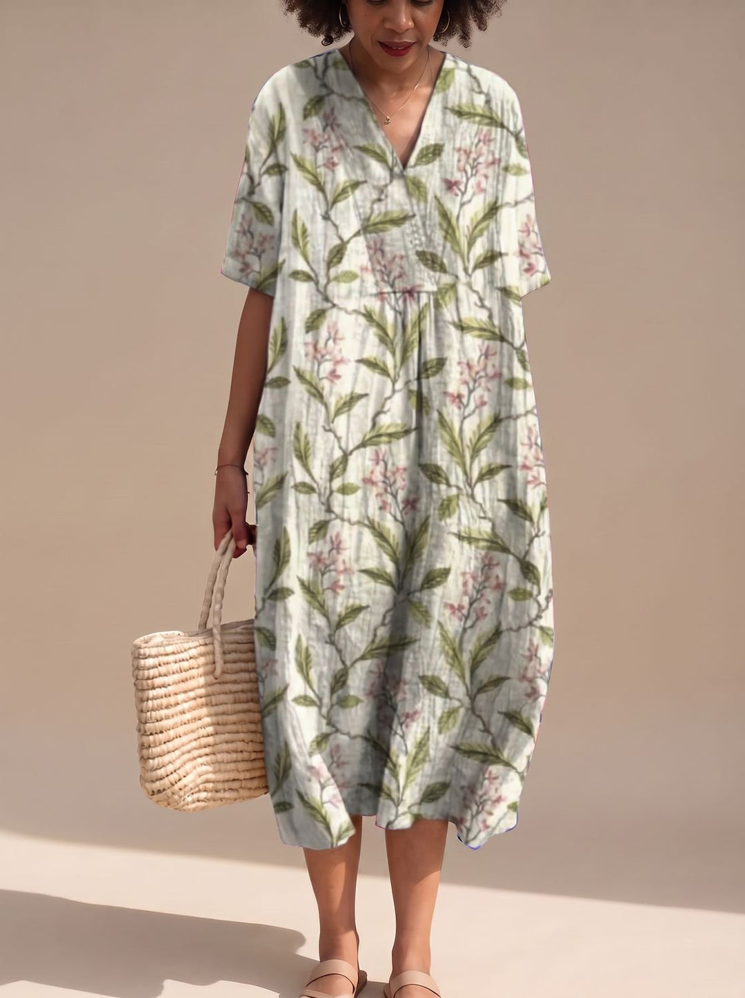 Maggie | Floral V-Neck Short Sleeve Midi Summer Dresses