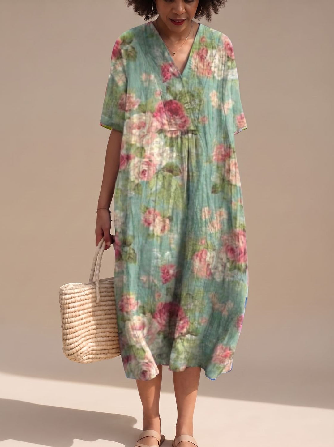 Maggie | Floral V-Neck Short Sleeve Midi Summer Dresses