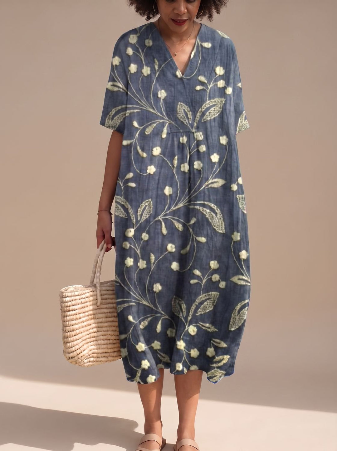 Maggie | Floral V-Neck Short Sleeve Midi Summer Dresses