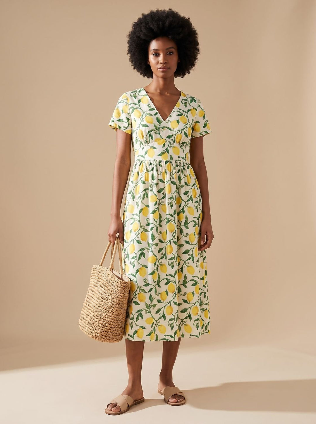 Maggie | Floral V-Neck Short Sleeve Midi Summer Dresses