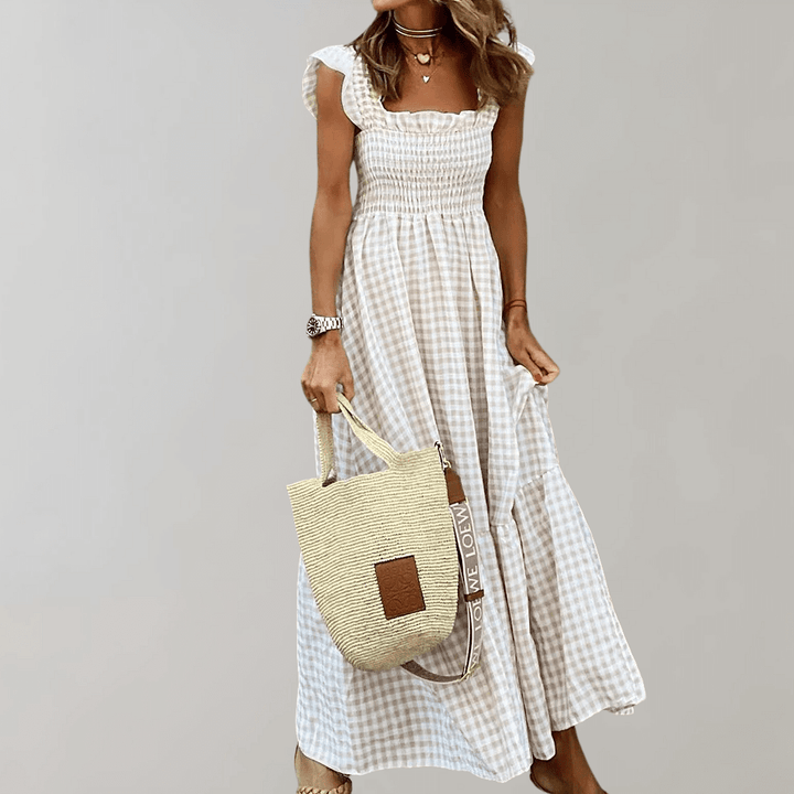 Maggie | Polished Smocked Gingham Dress with Tiered Skirt