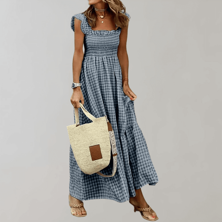 Maggie | Polished Smocked Gingham Dress with Tiered Skirt