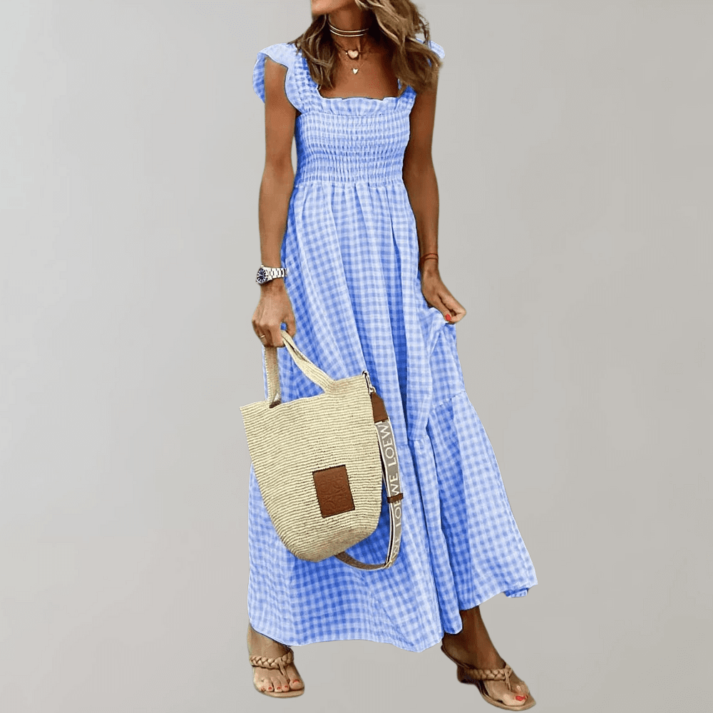Maggie | Polished Smocked Gingham Dress with Tiered Skirt