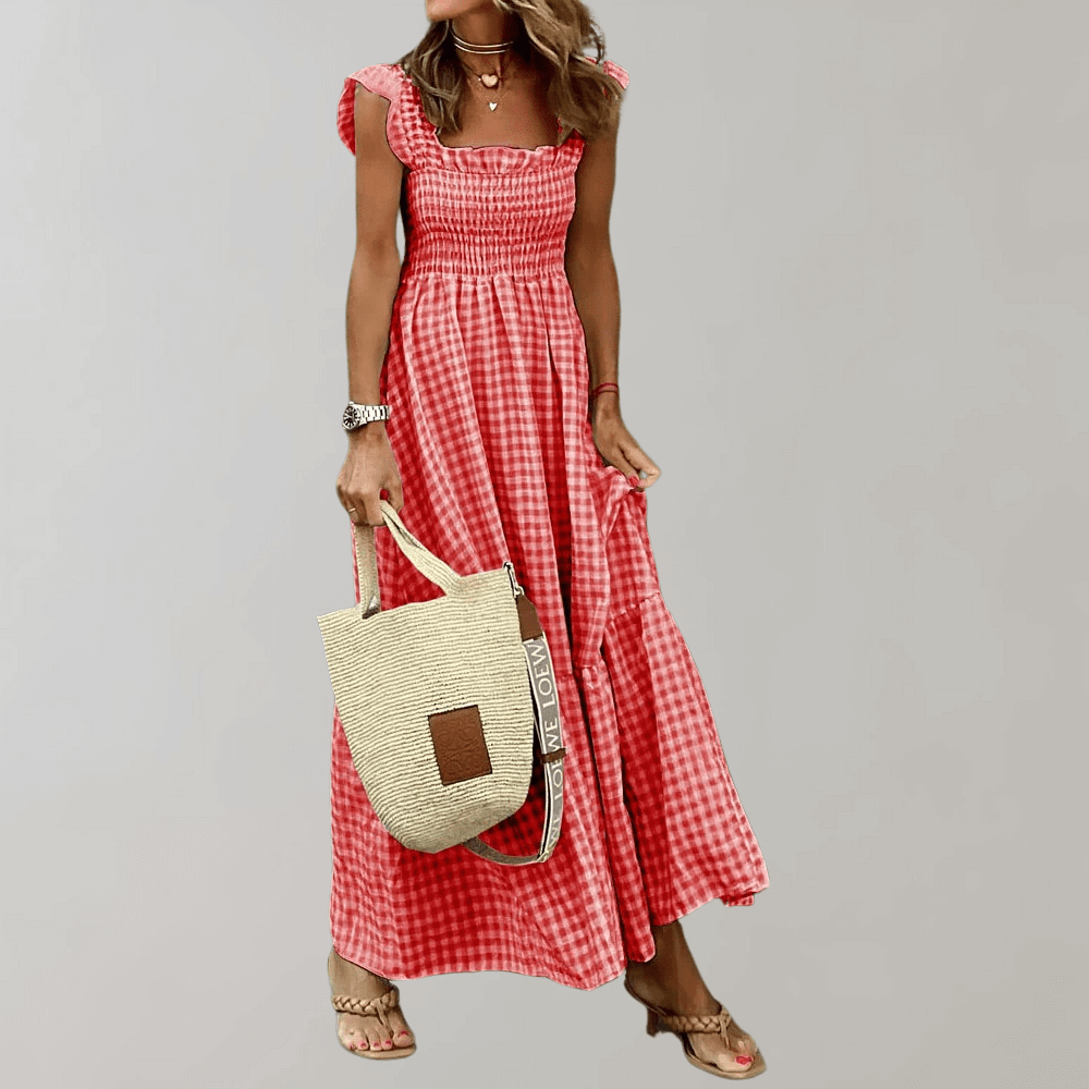 Maggie | Polished Smocked Gingham Dress with Tiered Skirt