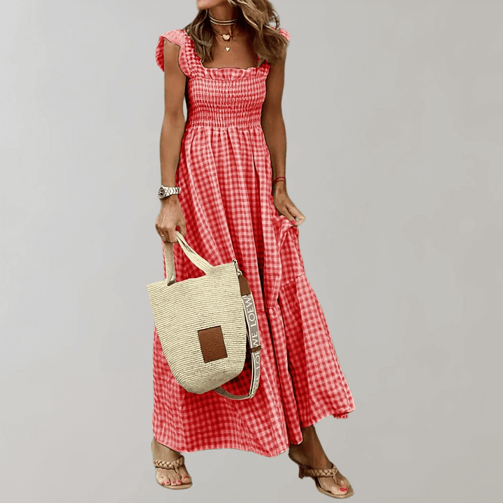 Maggie | Polished Smocked Gingham Dress with Tiered Skirt