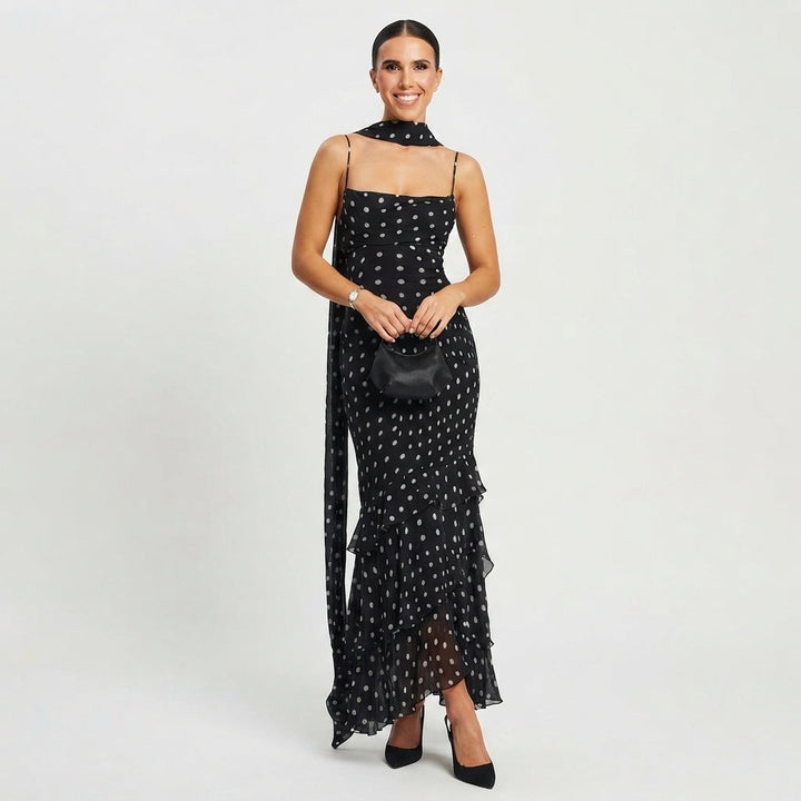 Maggie | Refined Polka Dot Tiered Maxi Races Dress