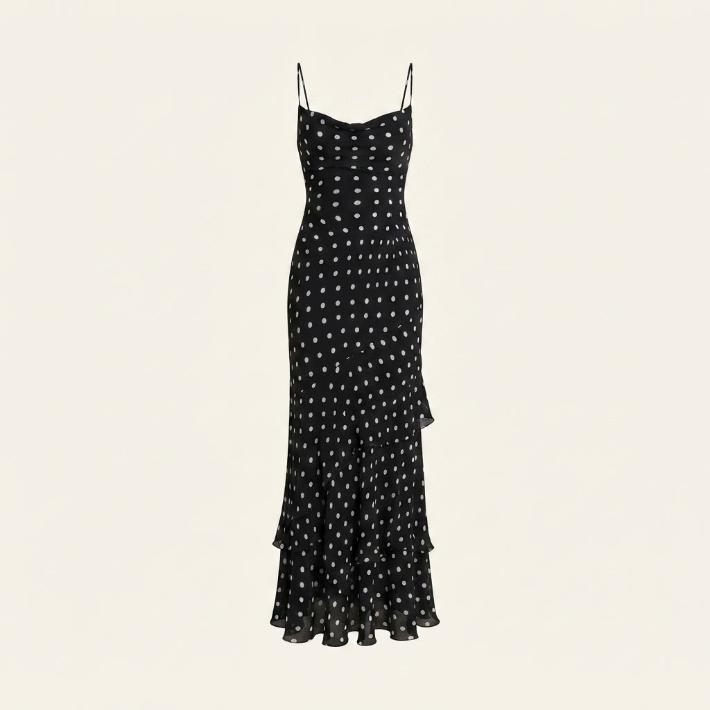 Maggie | Refined Polka Dot Tiered Maxi Races Dress