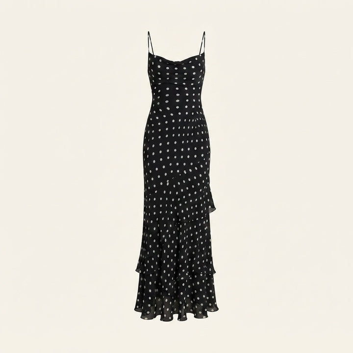 Maggie | Refined Polka Dot Tiered Maxi Races Dress