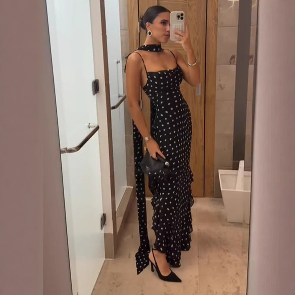 Maggie | Refined Polka Dot Tiered Maxi Races Dress