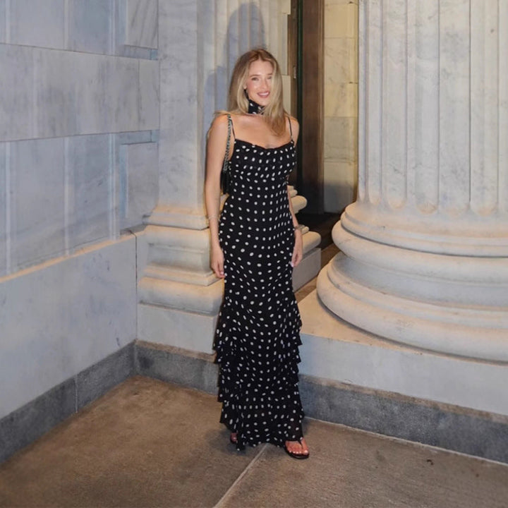 Maggie | Refined Polka Dot Tiered Maxi Races Dress